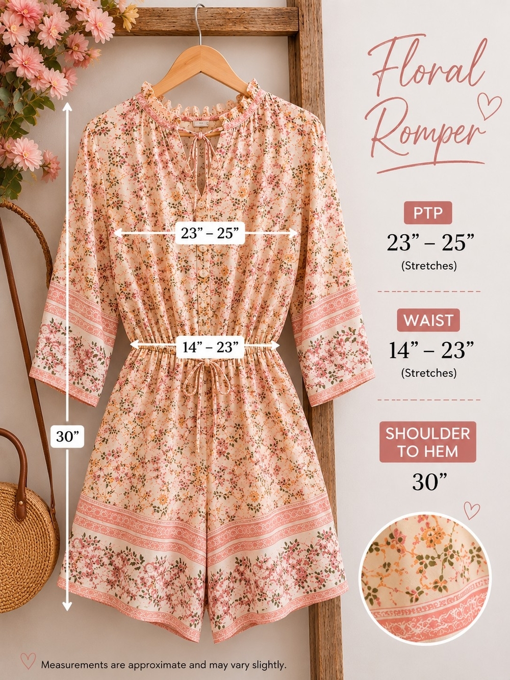 Miss Sparkling Floral Boho Romper Sz M Oversized Fit P2P 23-25